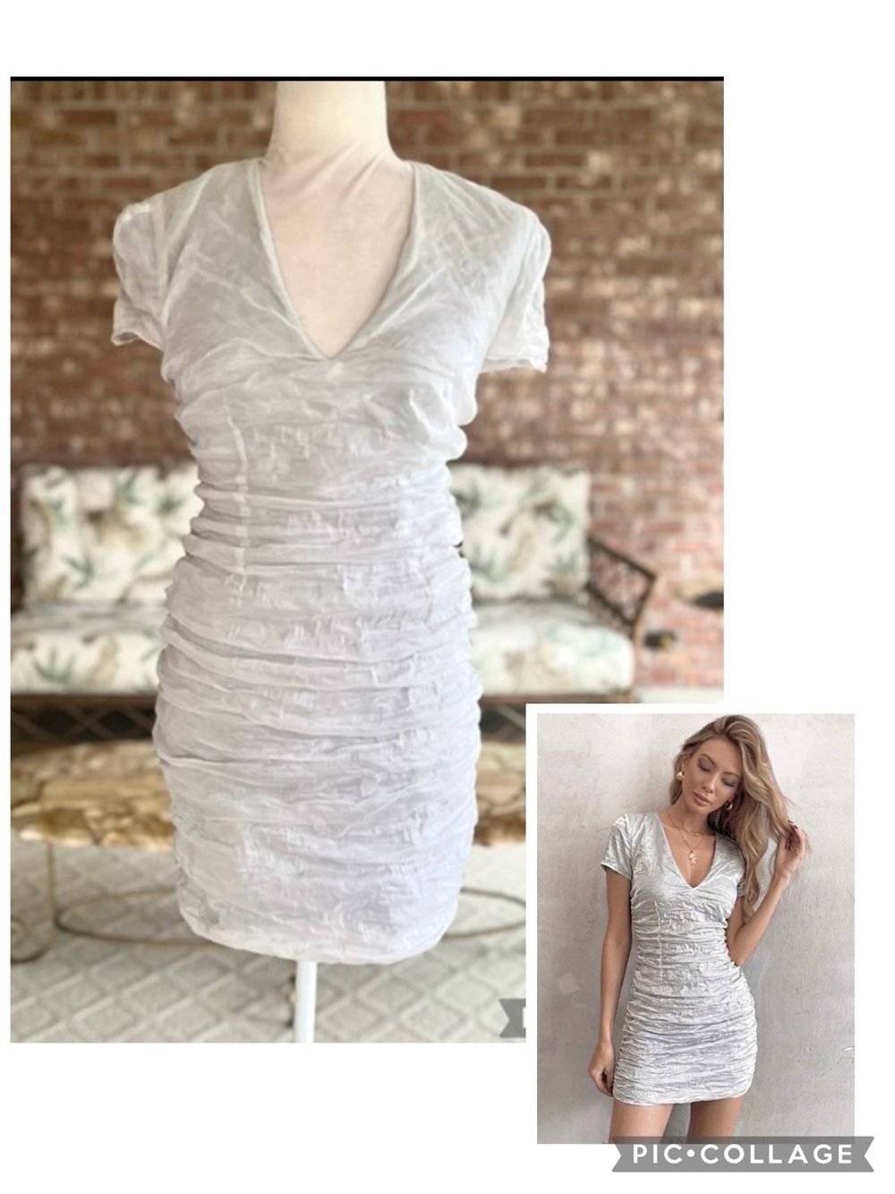 Yigal Azrouel Grey White Ruched Crinkled Mini Bodycon Dress 6 Designer Cocktail